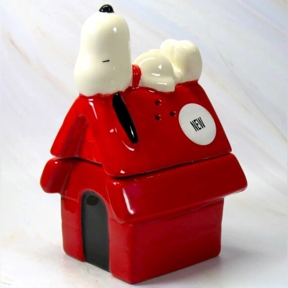Peanuts Other - Peanuts Snoopy Salt Pepper Doghouse Ceramic Shaker Nesting Set Red White Glossy